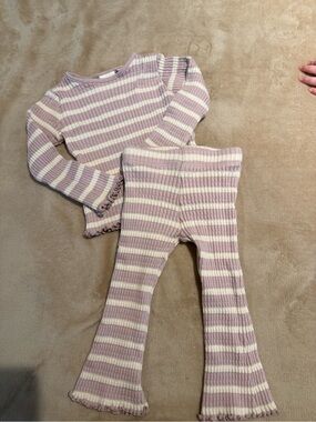 Zara Lilac and White Striped Knit Kids Matching Set